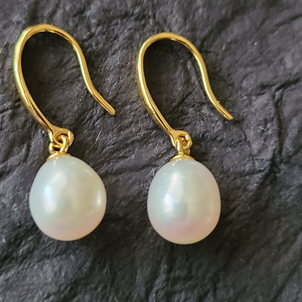 White Freshwater Pearl Gold Plated Earrings -Pearl Jewelry-Fashion Jewelry